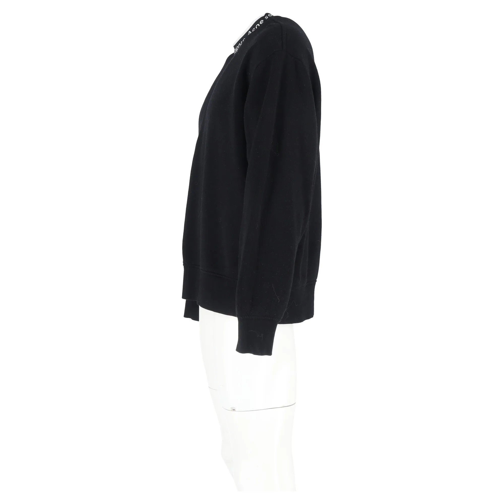 Acne Studios Logo Ribbed Crewneck Oversized Jersey Sweatshirt in Black Cotton