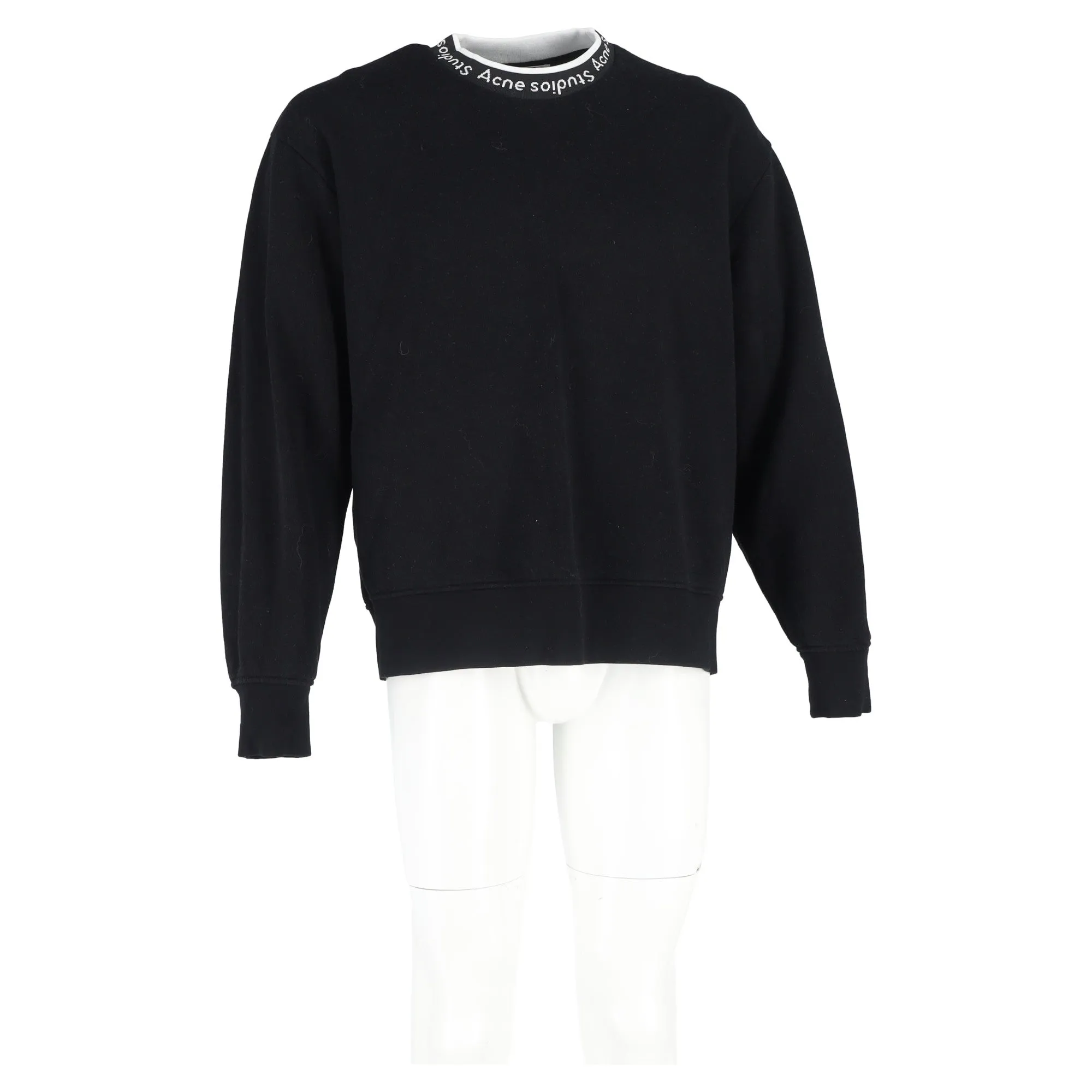 Acne Studios Logo Ribbed Crewneck Oversized Jersey Sweatshirt in Black Cotton