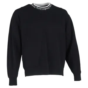 Acne Studios Logo Ribbed Crewneck Oversized Jersey Sweatshirt in Black Cotton
