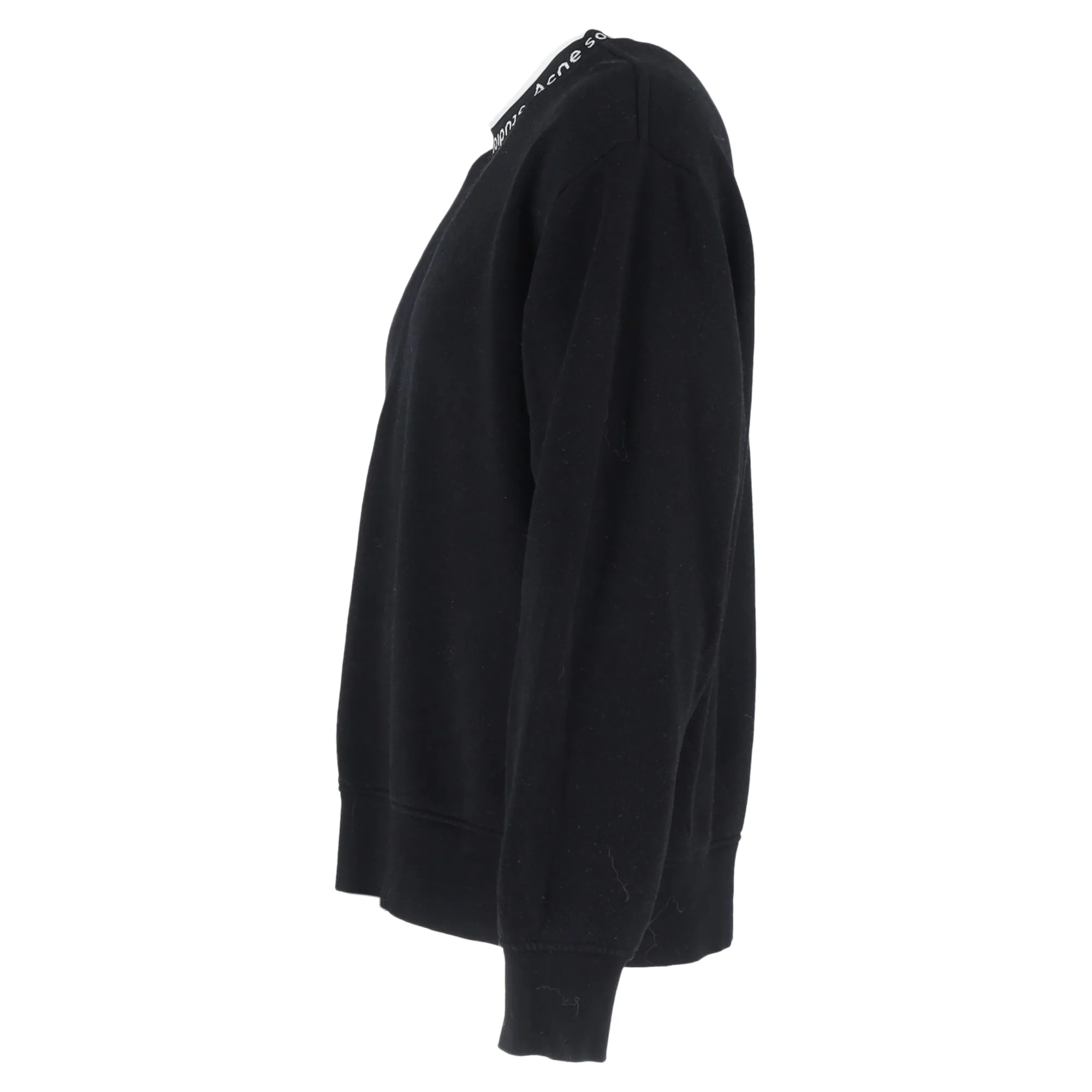 Acne Studios Logo Ribbed Crewneck Oversized Jersey Sweatshirt in Black Cotton