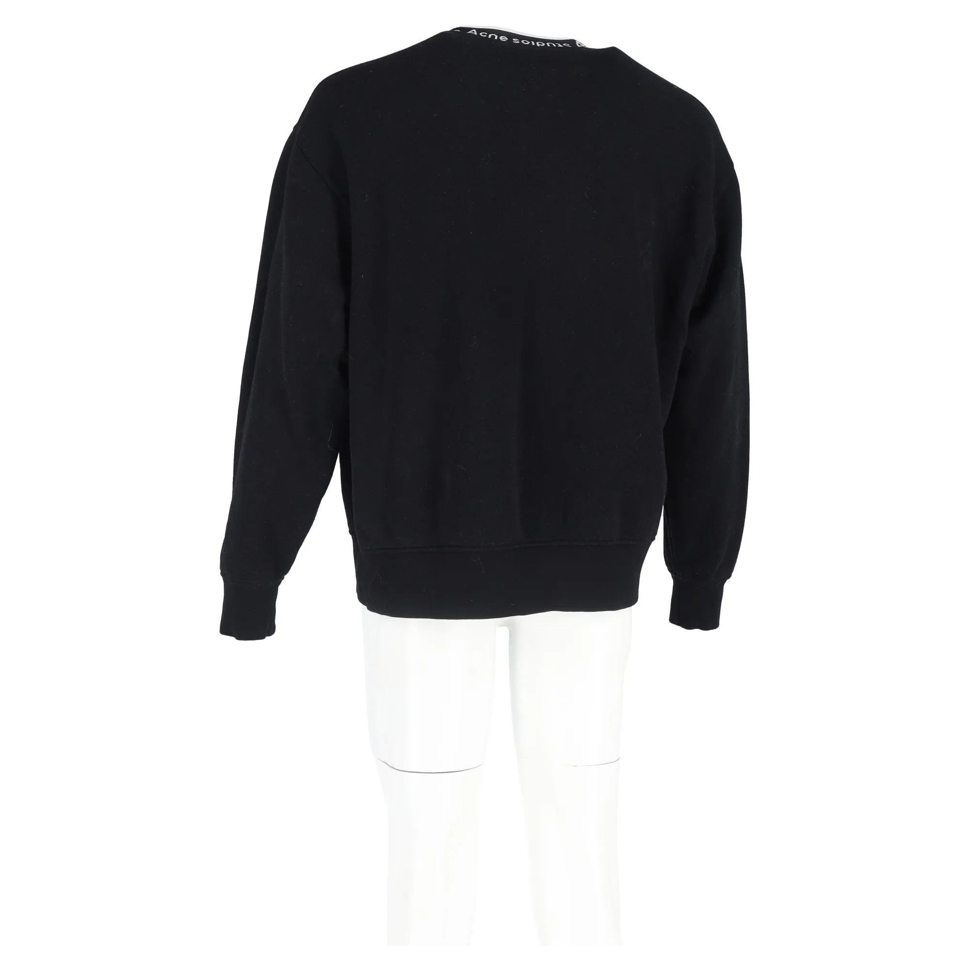 Acne Studios Logo Ribbed Crewneck Oversized Jersey Sweatshirt in Black Cotton