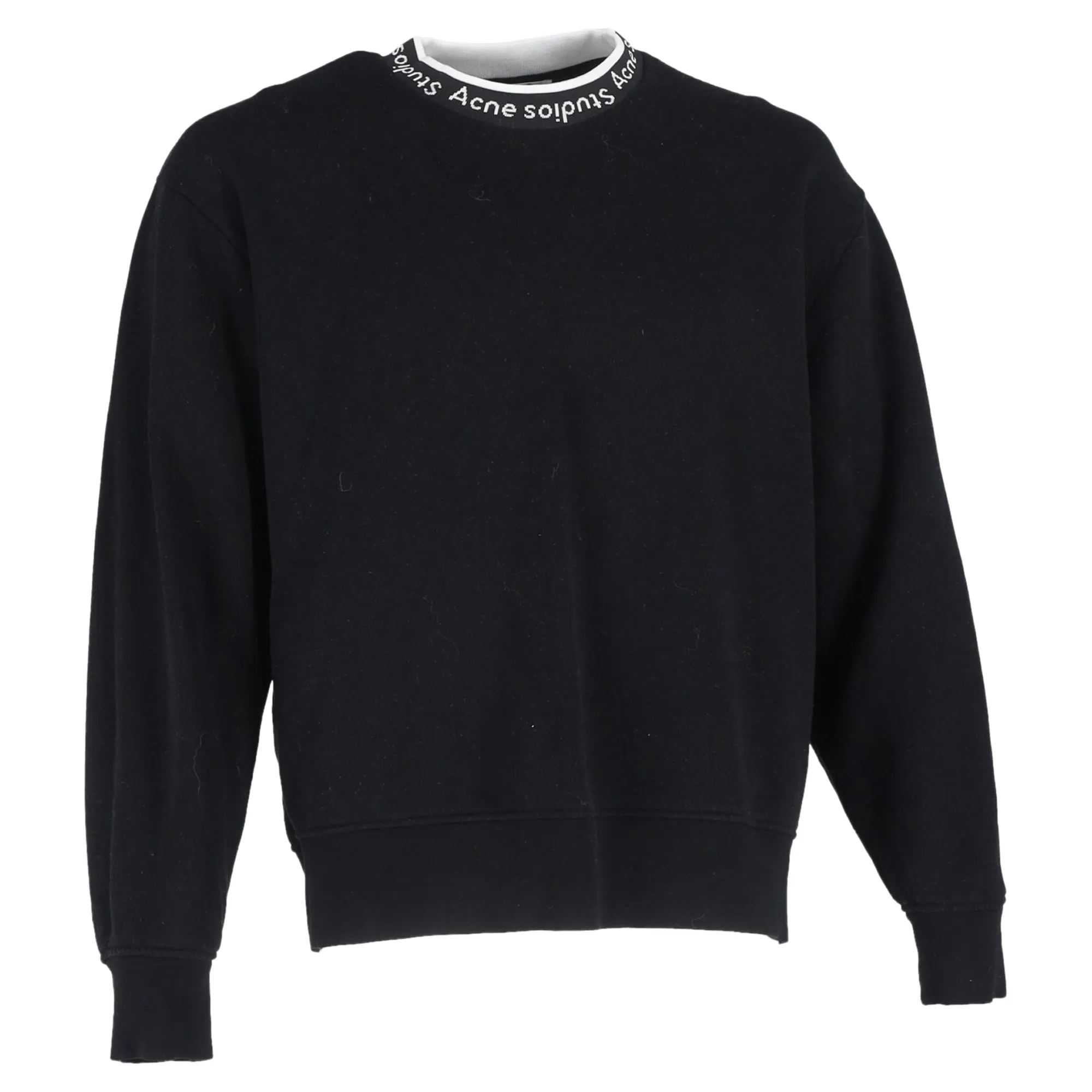 Acne Studios Logo Ribbed Crewneck Oversized Jersey Sweatshirt in Black Cotton