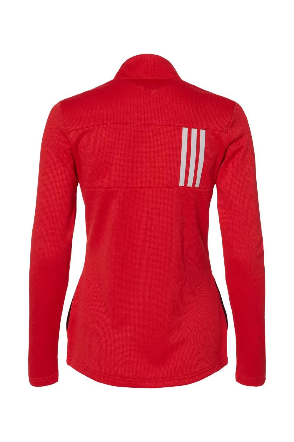 Adidas Womens 3 Stripes Double Knit Moisture Wicking 1/4 Zip Sweatshirt w/ Pockets - Team Collegiate Red/Grey