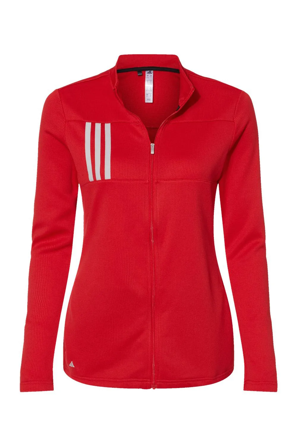 Adidas Womens 3 Stripes Double Knit Moisture Wicking 1/4 Zip Sweatshirt w/ Pockets - Team Collegiate Red/Grey