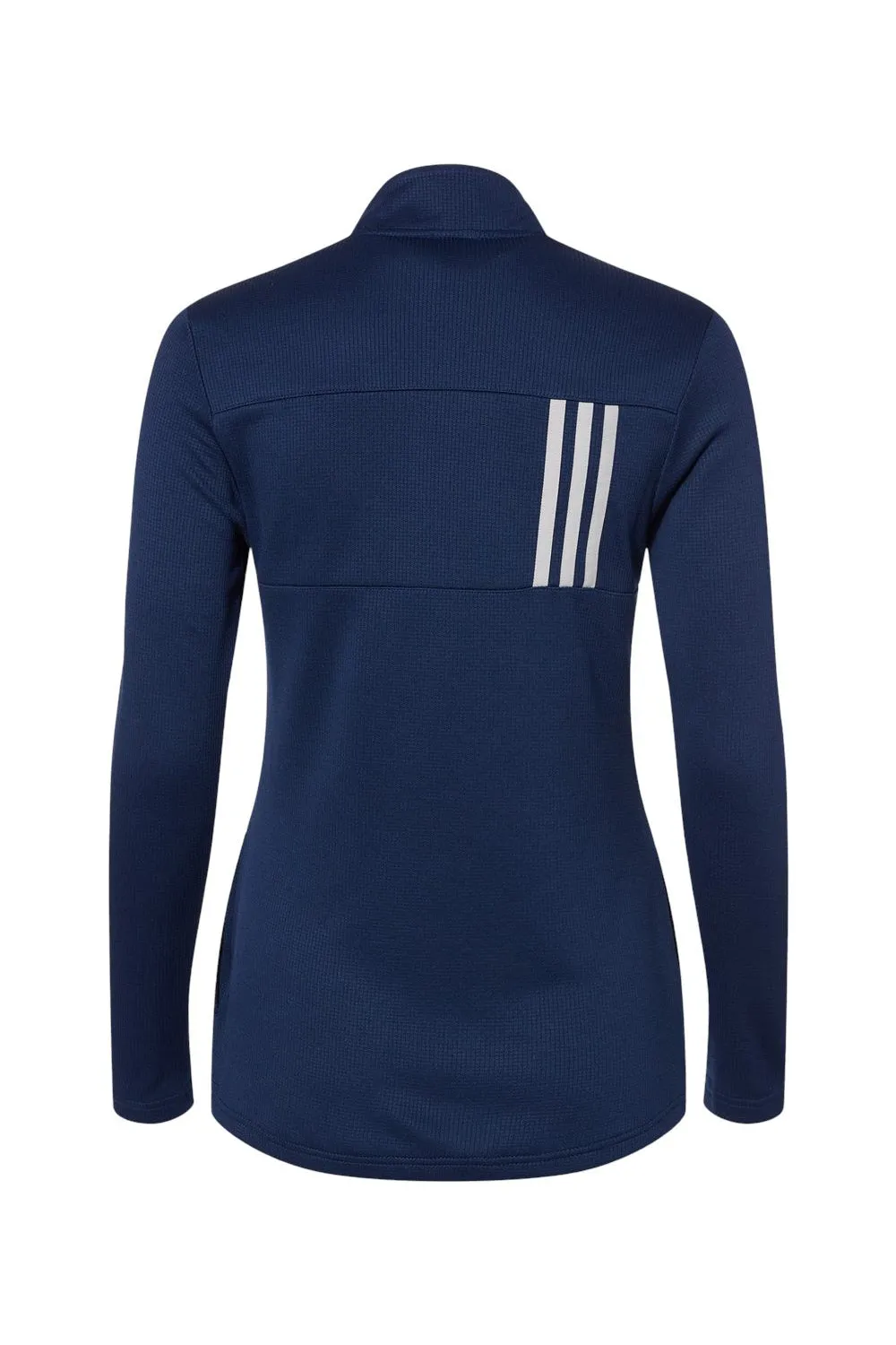 Adidas Womens 3 Stripes Double Knit Moisture Wicking 1/4 Zip Sweatshirt w/ Pockets - Team Navy Blue/Grey