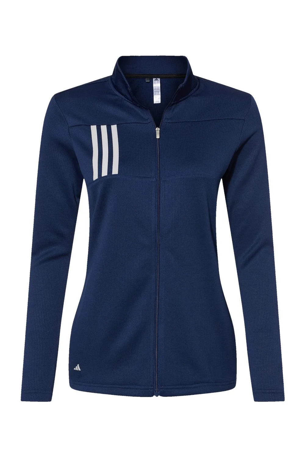 Adidas Womens 3 Stripes Double Knit Moisture Wicking 1/4 Zip Sweatshirt w/ Pockets - Team Navy Blue/Grey
