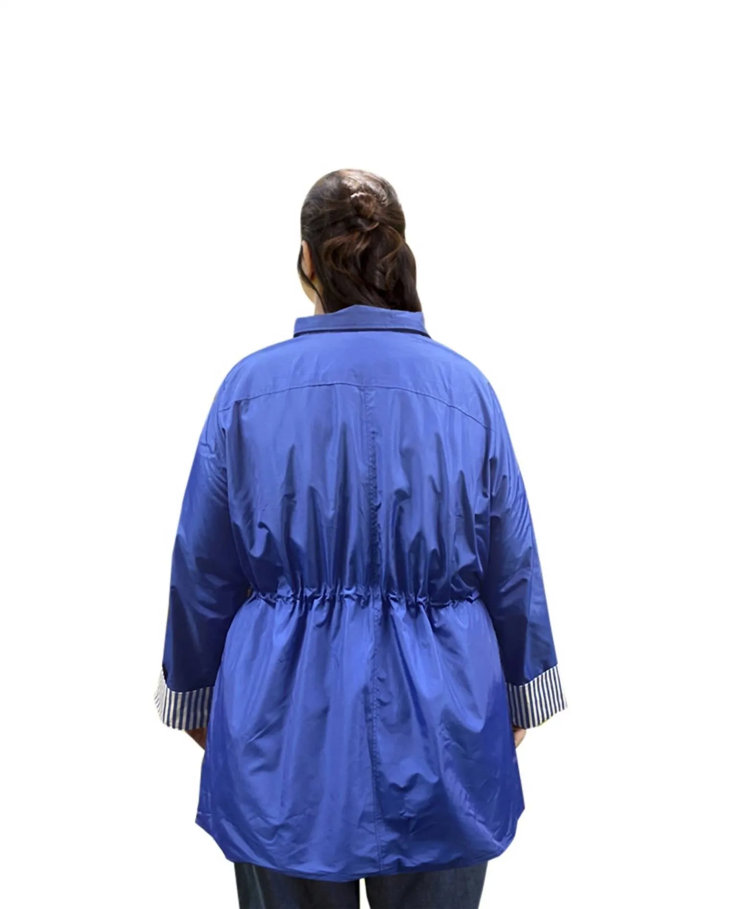 Adjustable Cinch Waist Raincoat With Removable Hood - Plus Size In Royal Blue