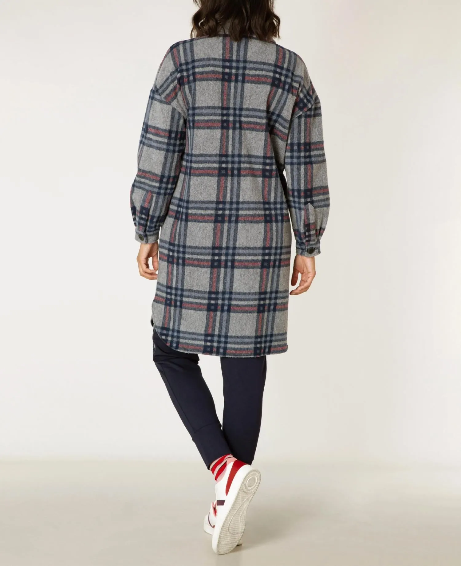 Ally Oversized Checked Wool-Blend Coat In Dark Grey/multi