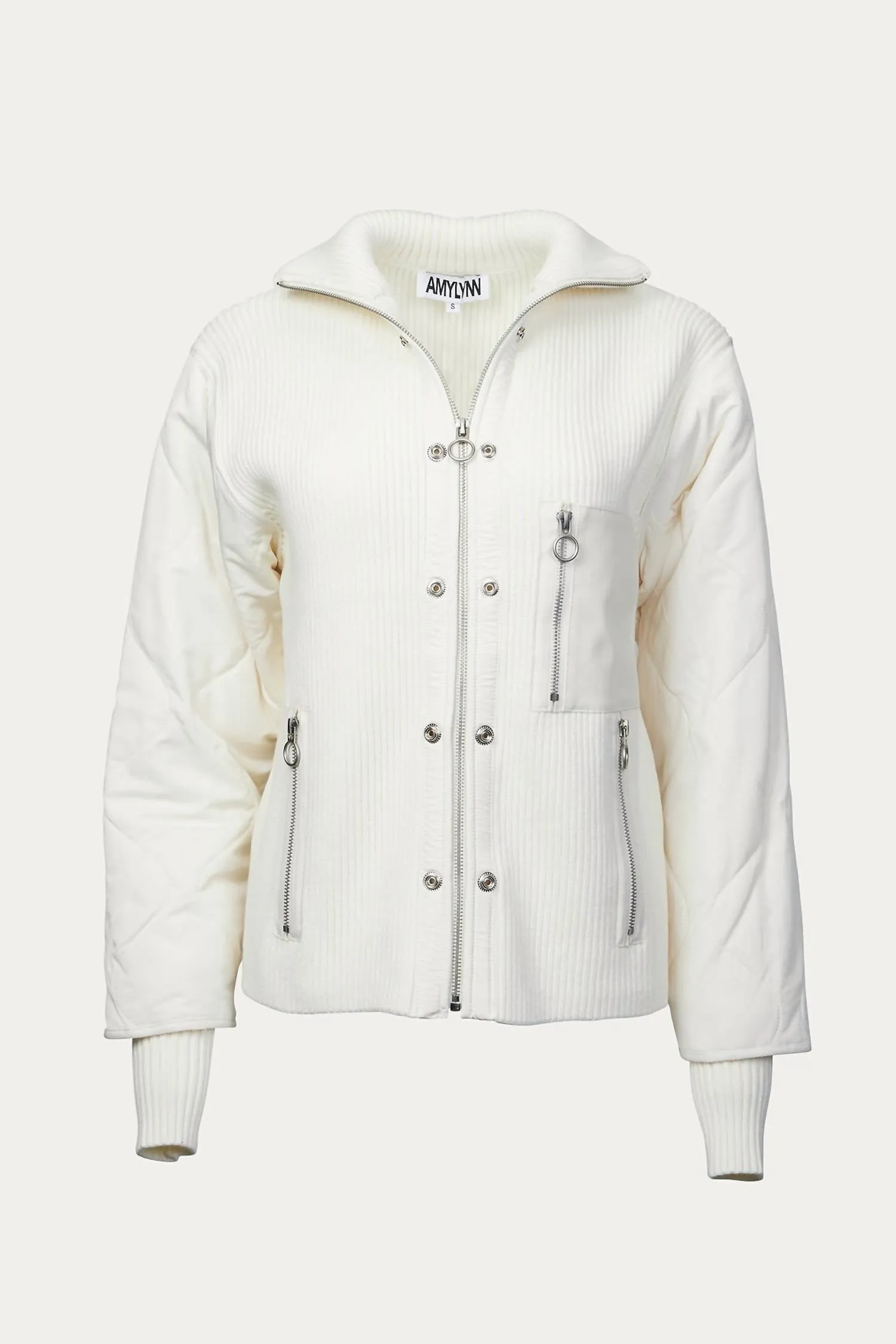 Ash Quilted Padded Removable Shell Jacket In White