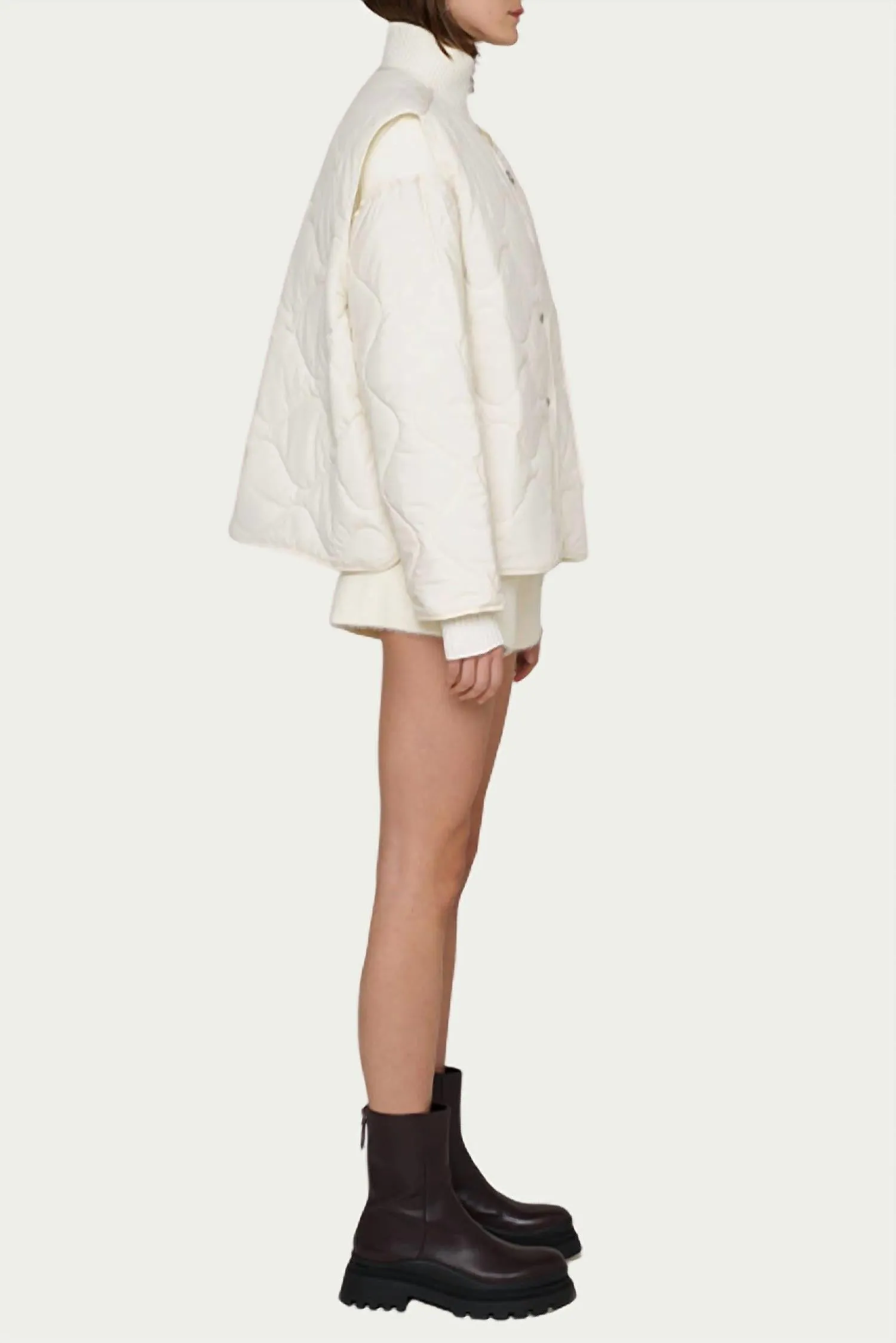 Ash Quilted Padded Removable Shell Jacket In White