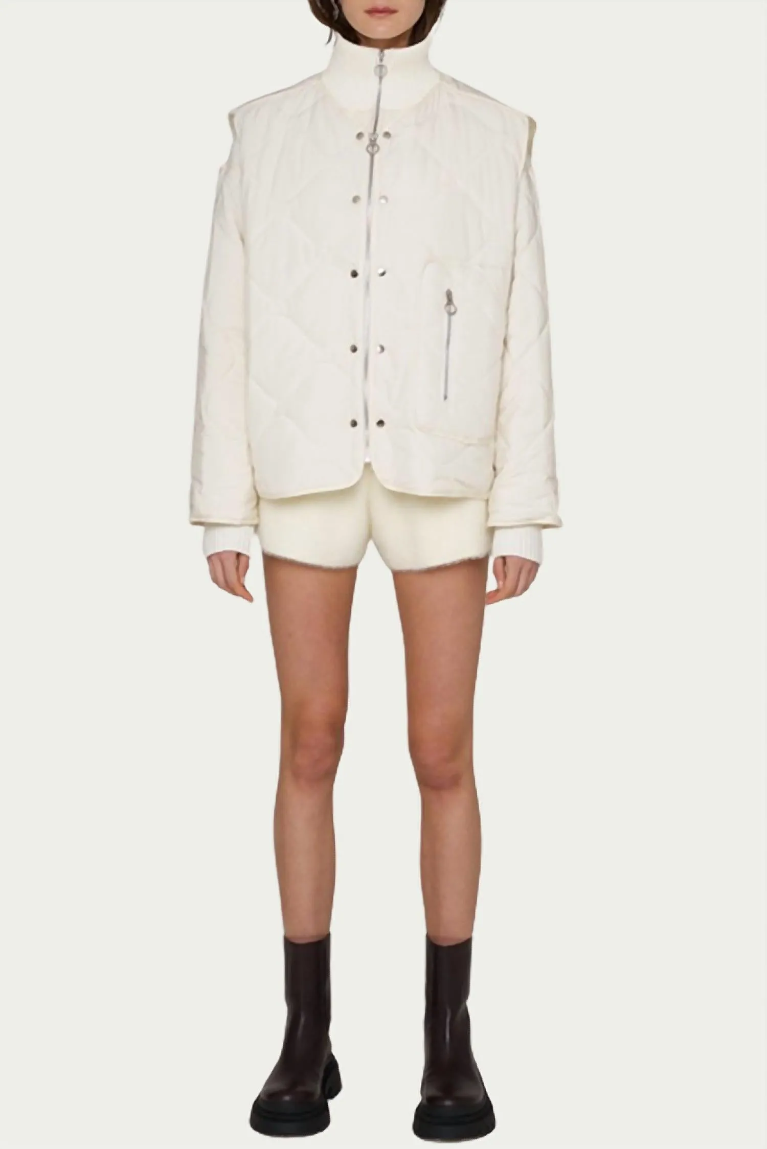 Ash Quilted Padded Removable Shell Jacket In White