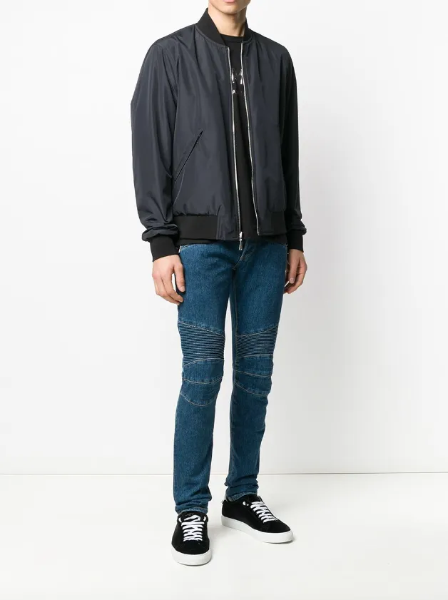 Balmain mid wash embossed slim biker pocket jeans