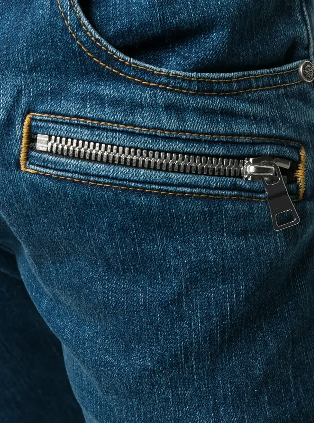 Balmain mid wash embossed slim biker pocket jeans