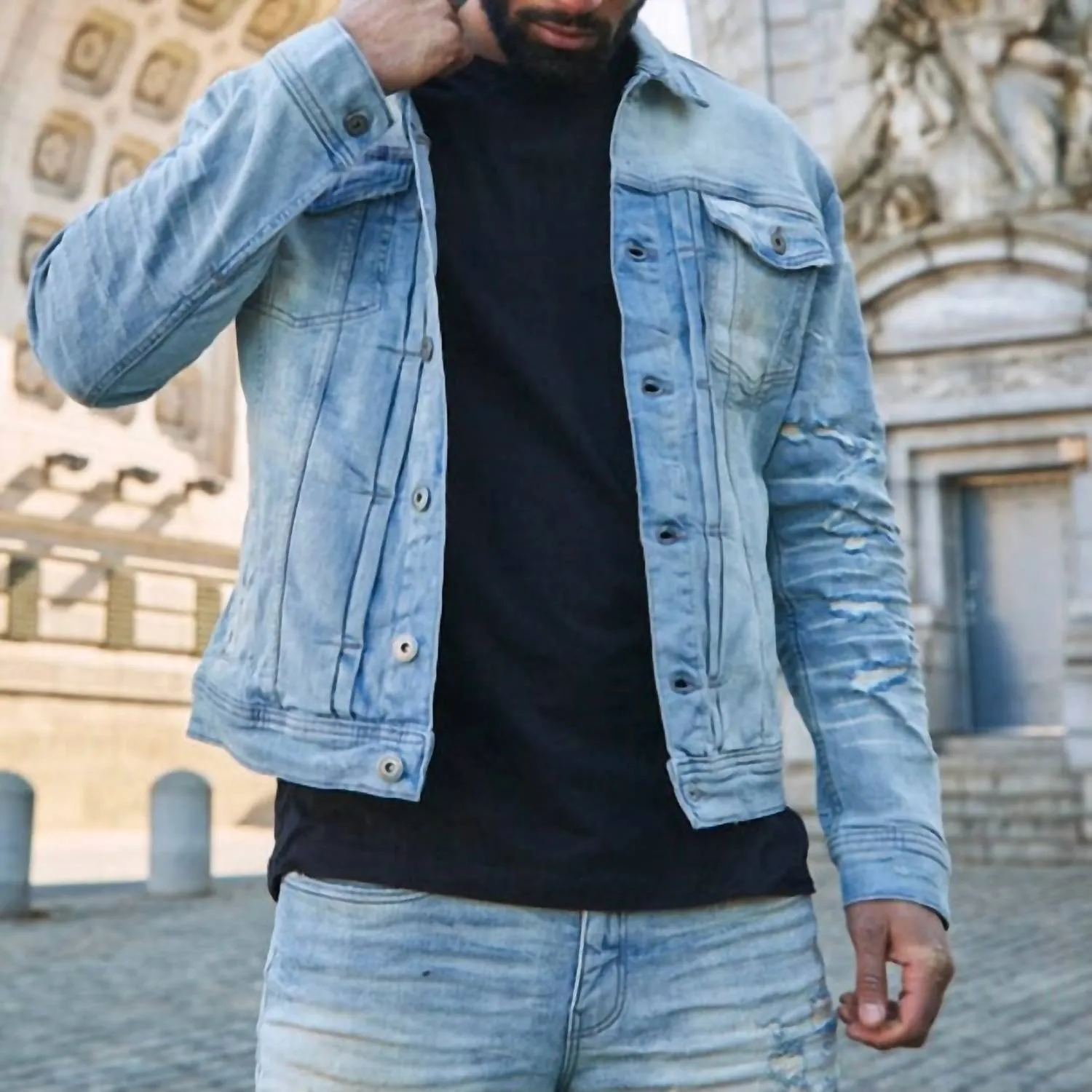 Bayside Denim Trucker Jacket In Iced Lager