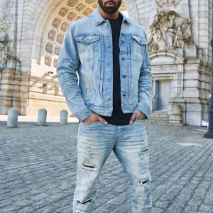 Bayside Denim Trucker Jacket In Iced Lager