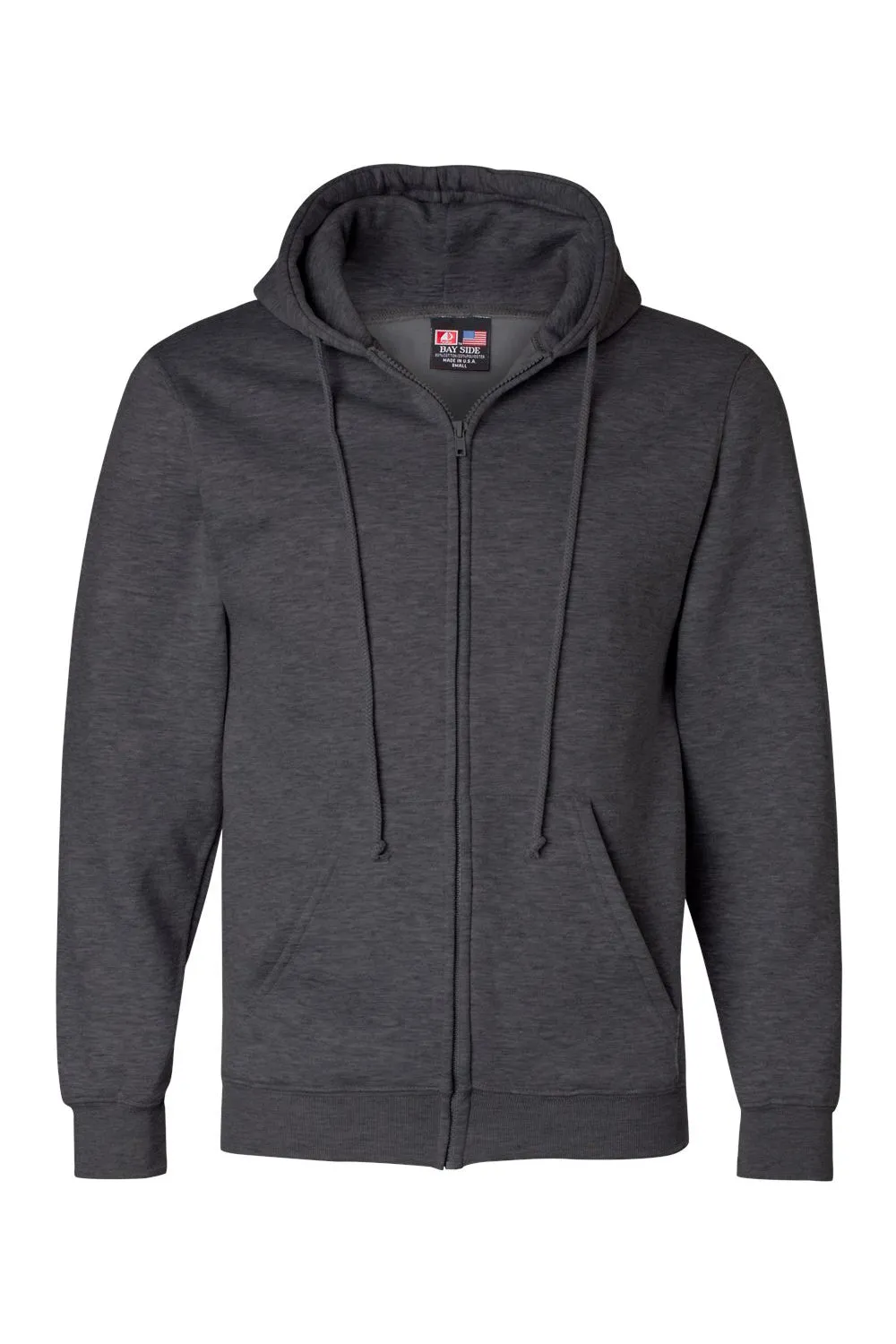 Bayside Mens USA Made Full Zip Hooded Sweatshirt Hoodie w/ Pockets - Heather Charcoal Grey