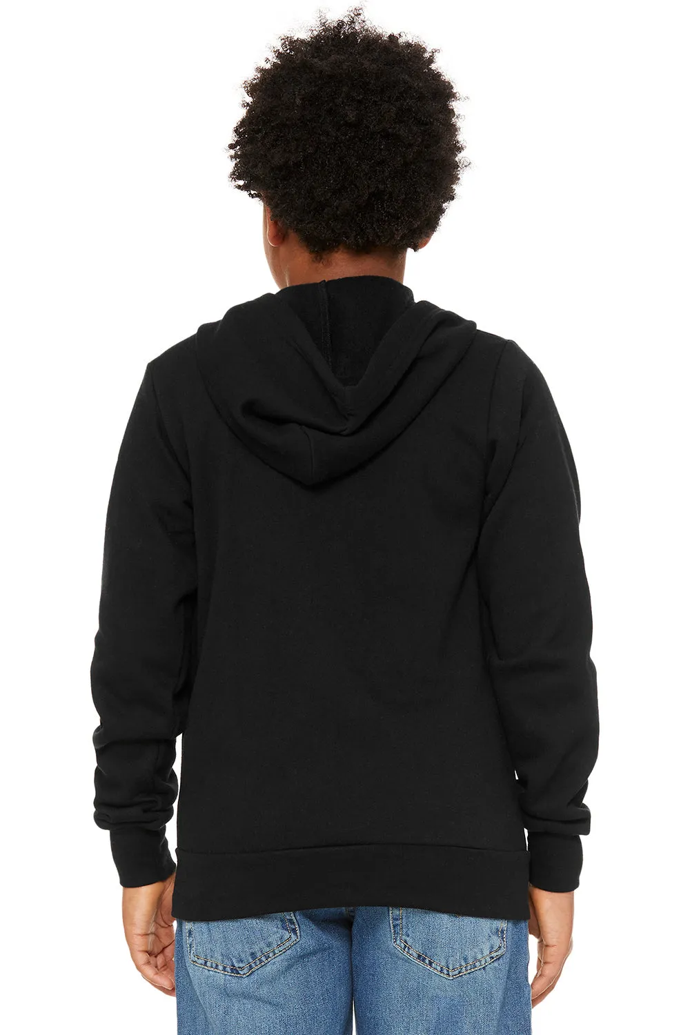 Bella   Canvas Youth Sponge Fleece Full Zip Hooded Sweatshirt Hoodie w/ Pockets - Black