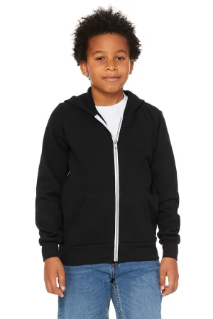 Bella   Canvas Youth Sponge Fleece Full Zip Hooded Sweatshirt Hoodie w/ Pockets - Black
