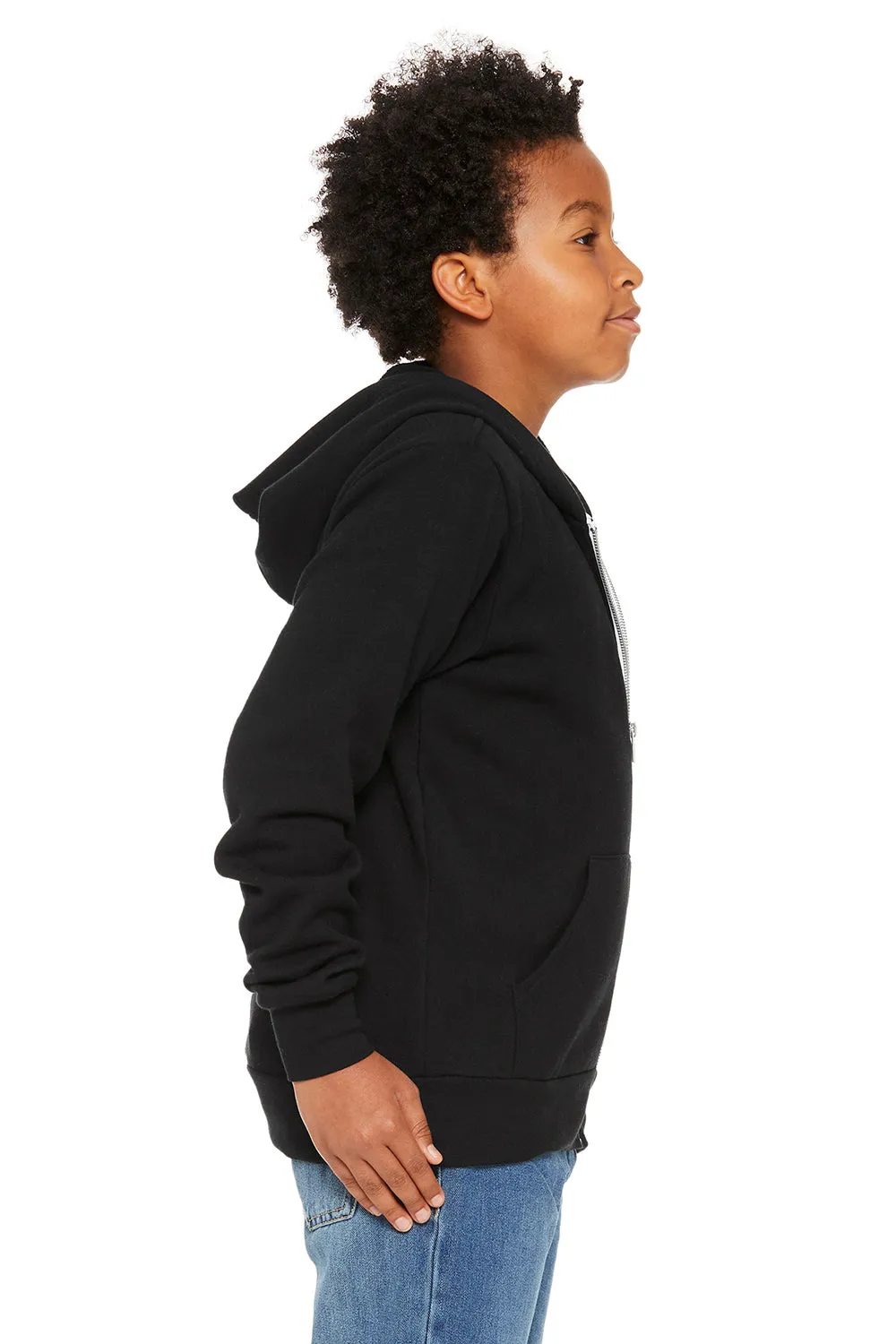 Bella   Canvas Youth Sponge Fleece Full Zip Hooded Sweatshirt Hoodie w/ Pockets - Black