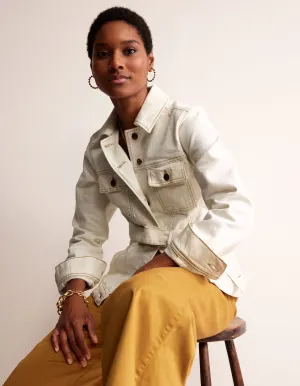 Belted Denim Jacket-Ecru