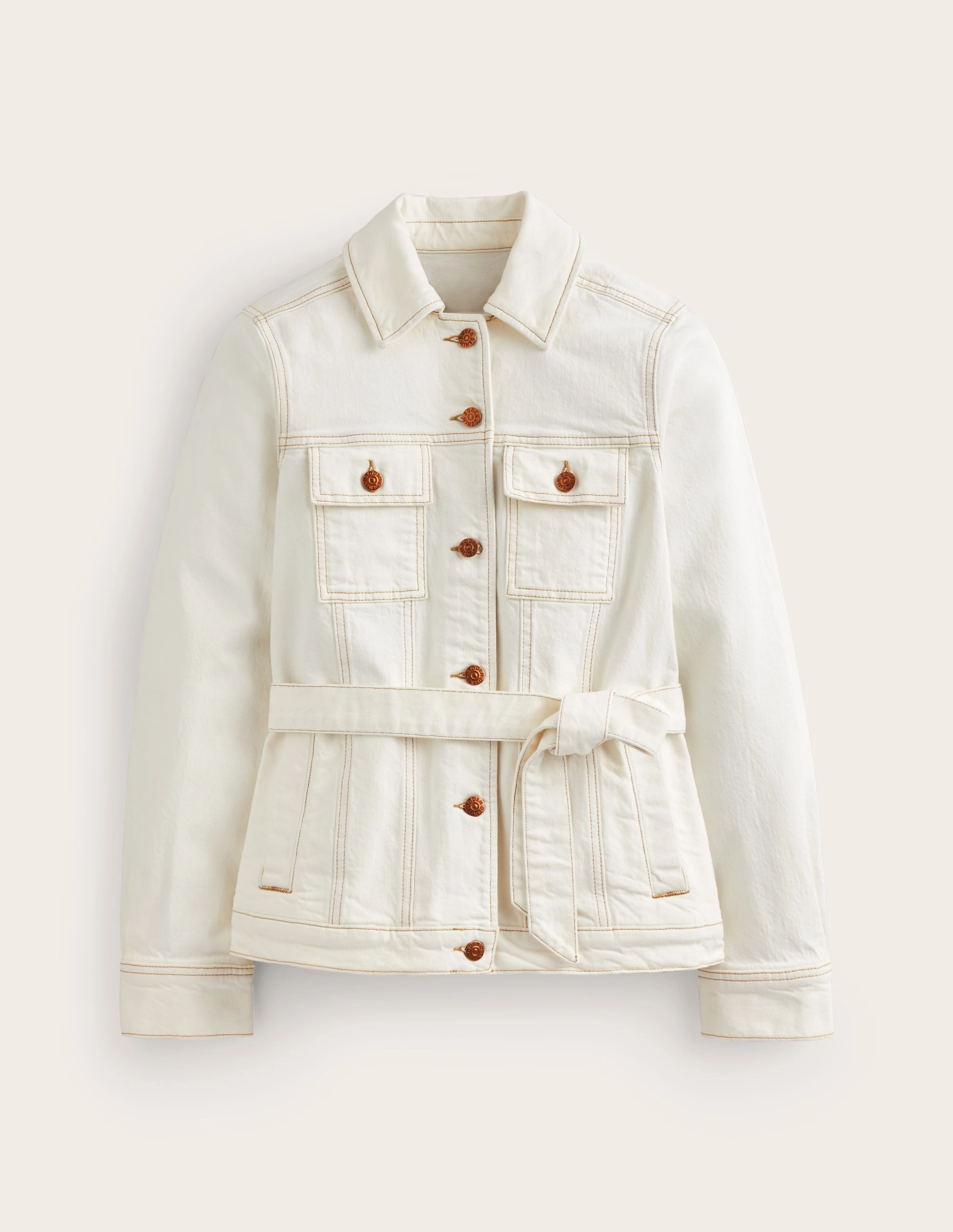 Belted Denim Jacket-Ecru