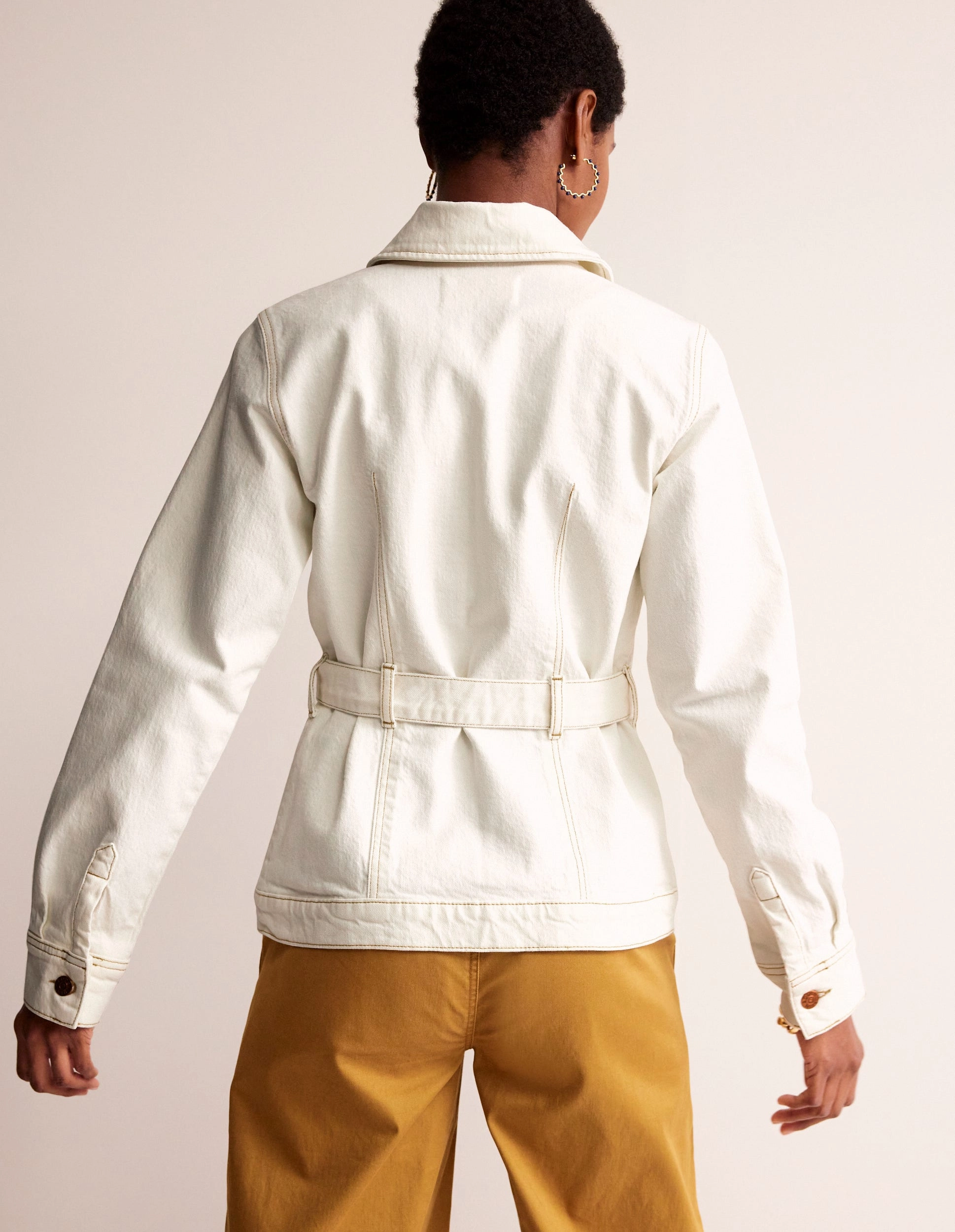 Belted Denim Jacket-Ecru