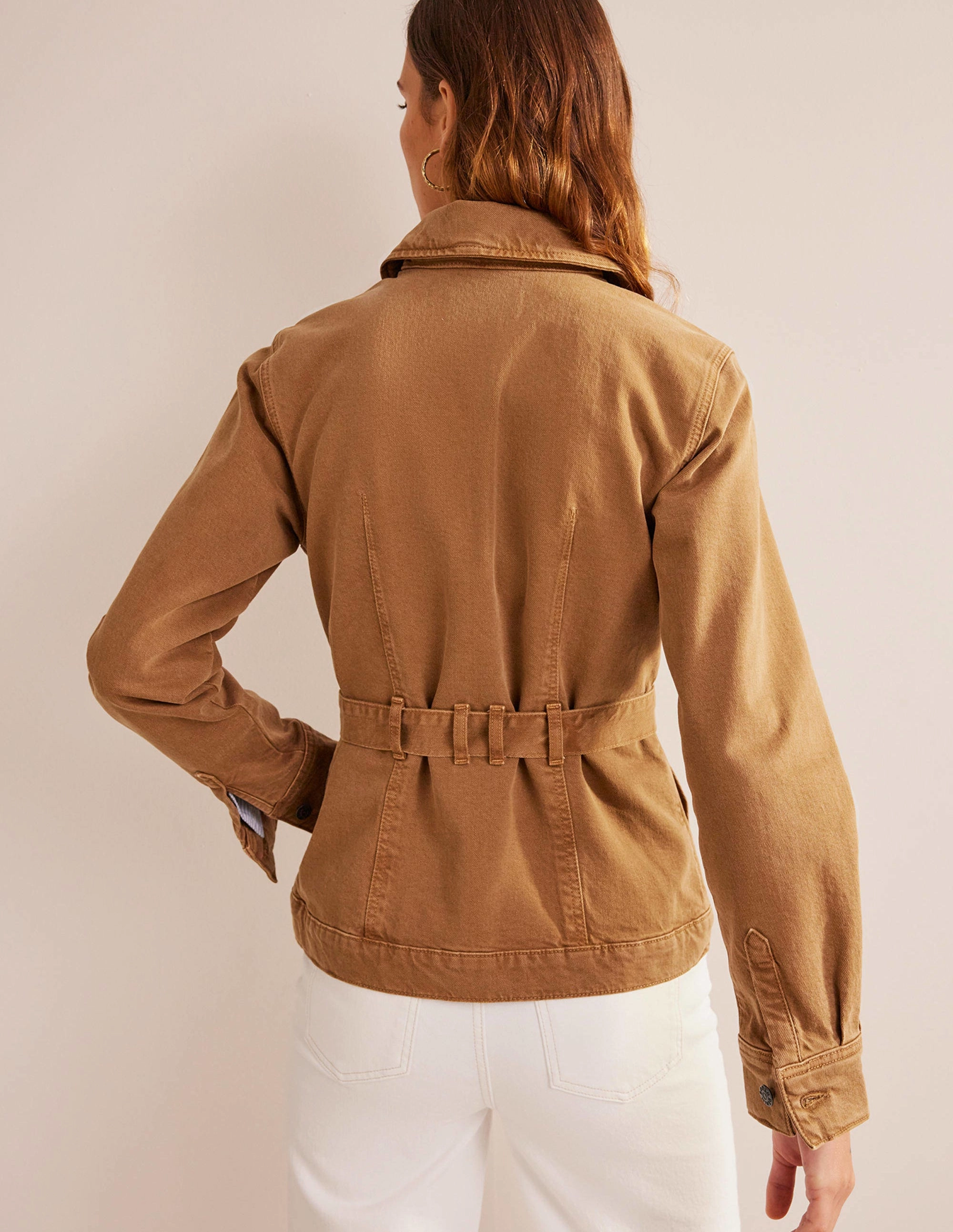 Belted Denim Jacket-Raw Umber