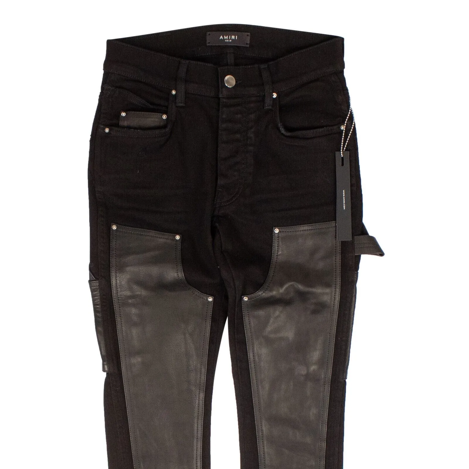 Black Denim Leather Workman Pants