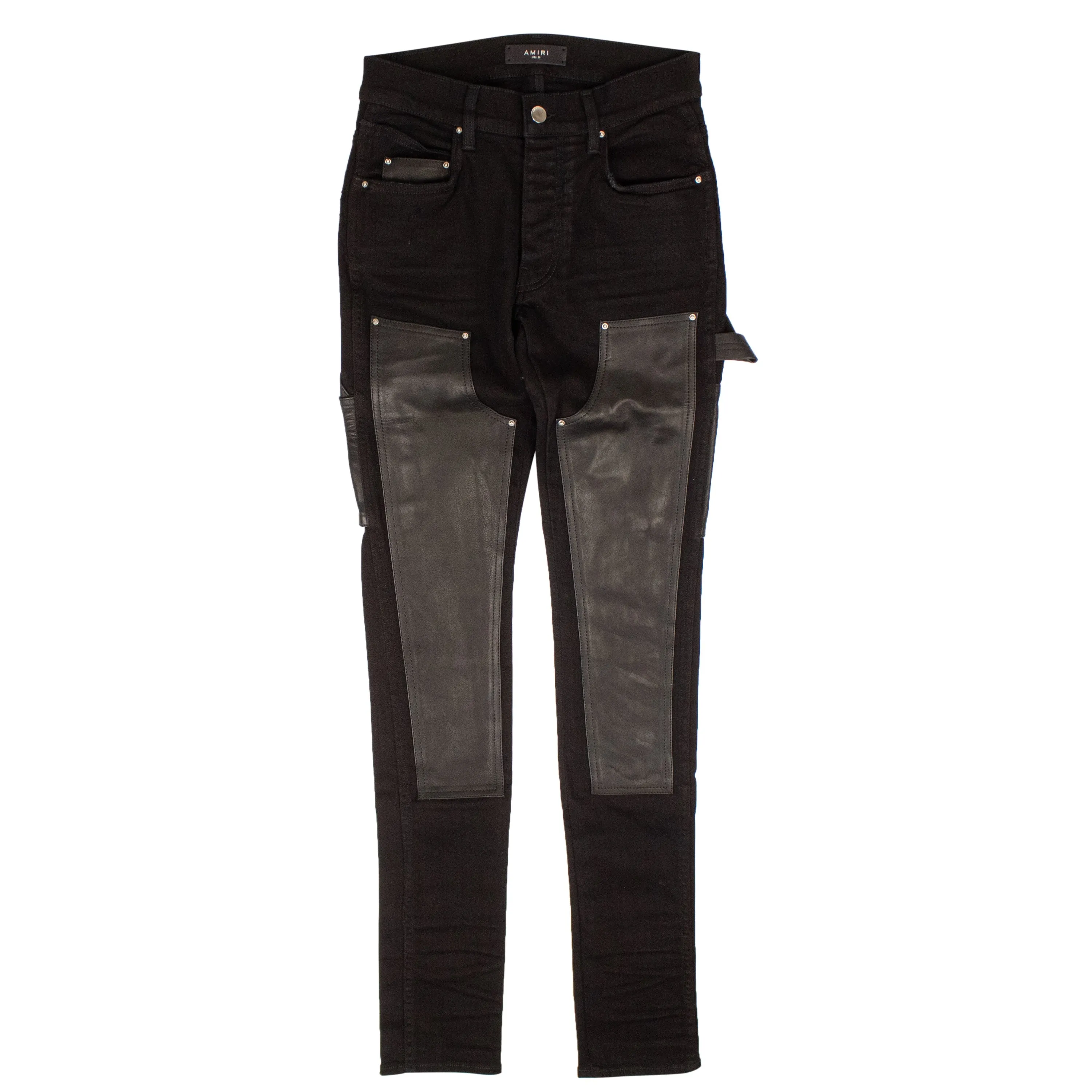 Black Denim Leather Workman Pants