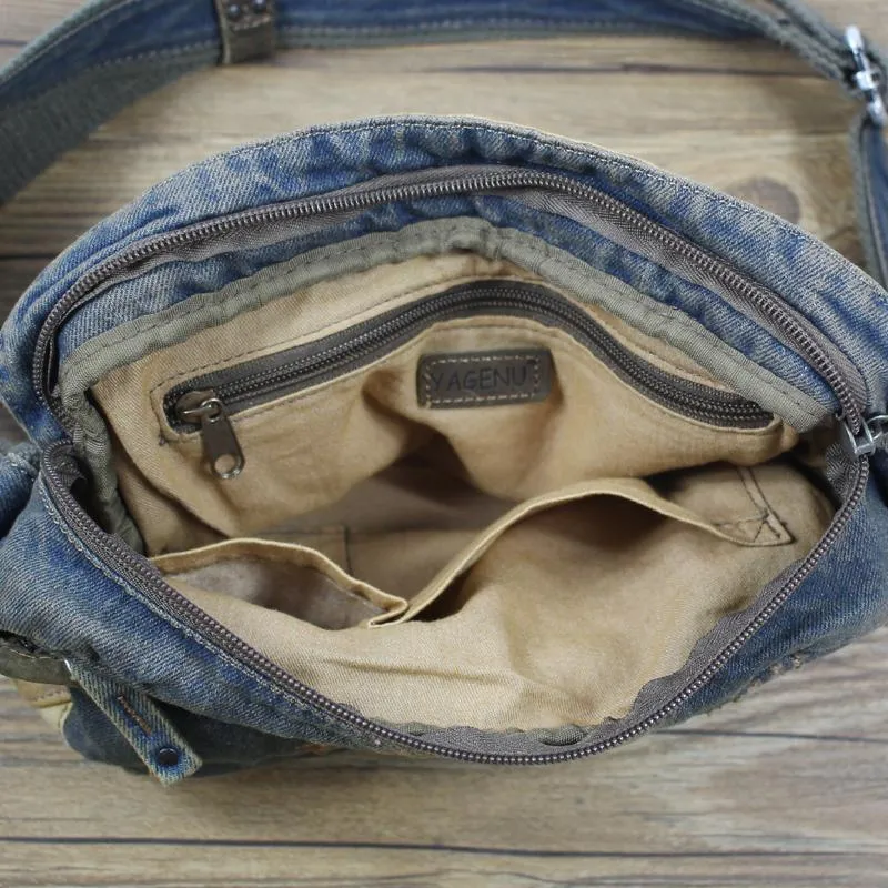 Blue Denim Mens Casual Small Messenger Bag Jean Postman Bag Courier Bag For Men