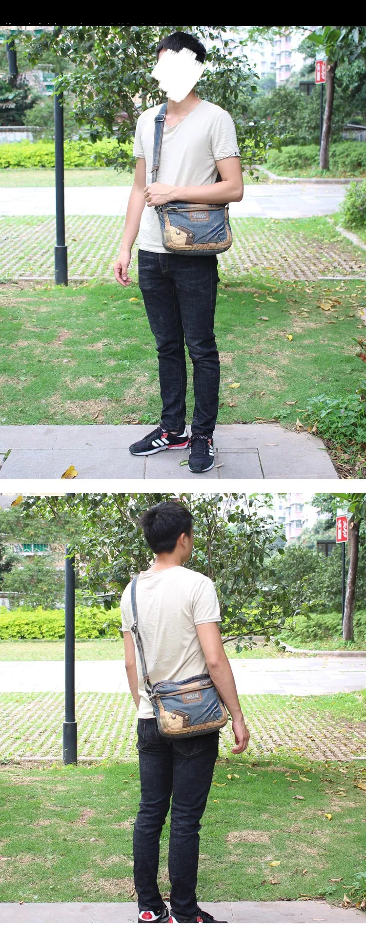 Blue Denim Mens Casual Small Messenger Bag Jean Postman Bag Courier Bag For Men