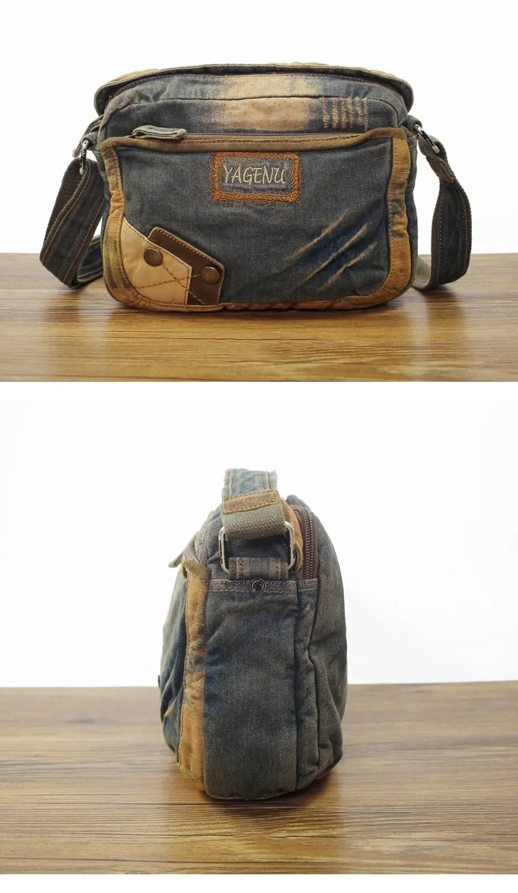 Blue Denim Mens Casual Small Messenger Bag Jean Postman Bag Courier Bag For Men
