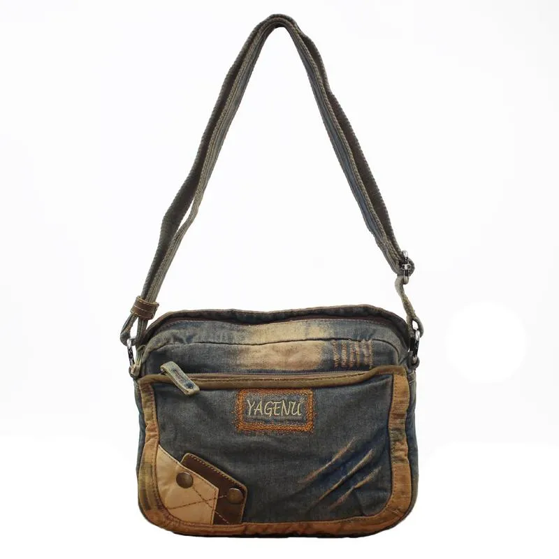 Blue Denim Mens Casual Small Messenger Bag Jean Postman Bag Courier Bag For Men
