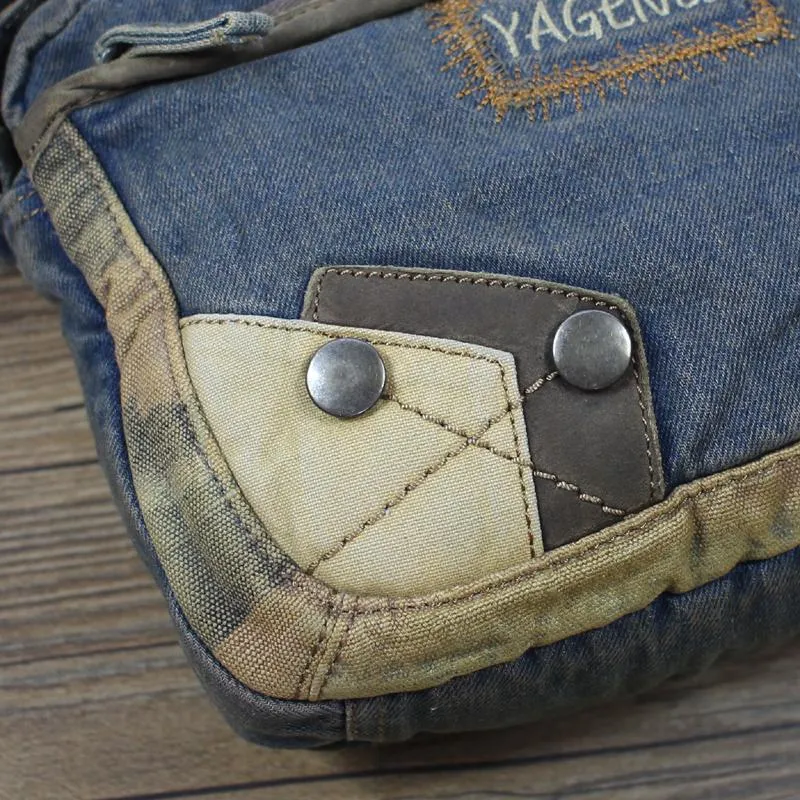 Blue Denim Mens Casual Small Messenger Bag Jean Postman Bag Courier Bag For Men