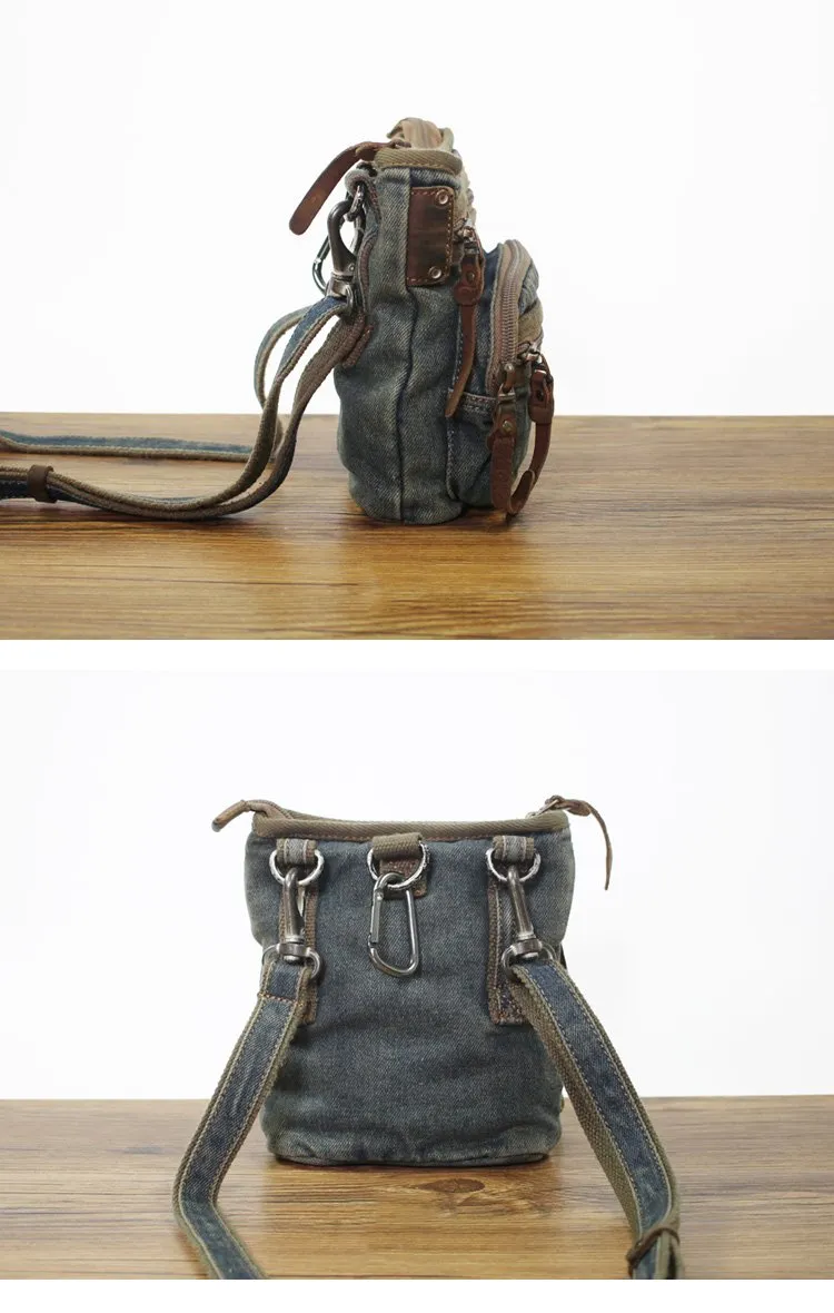 Blue Denim Mens Casual Small Vertical Messenger Bag Jean Belt Bag Belt Pouch For Men
