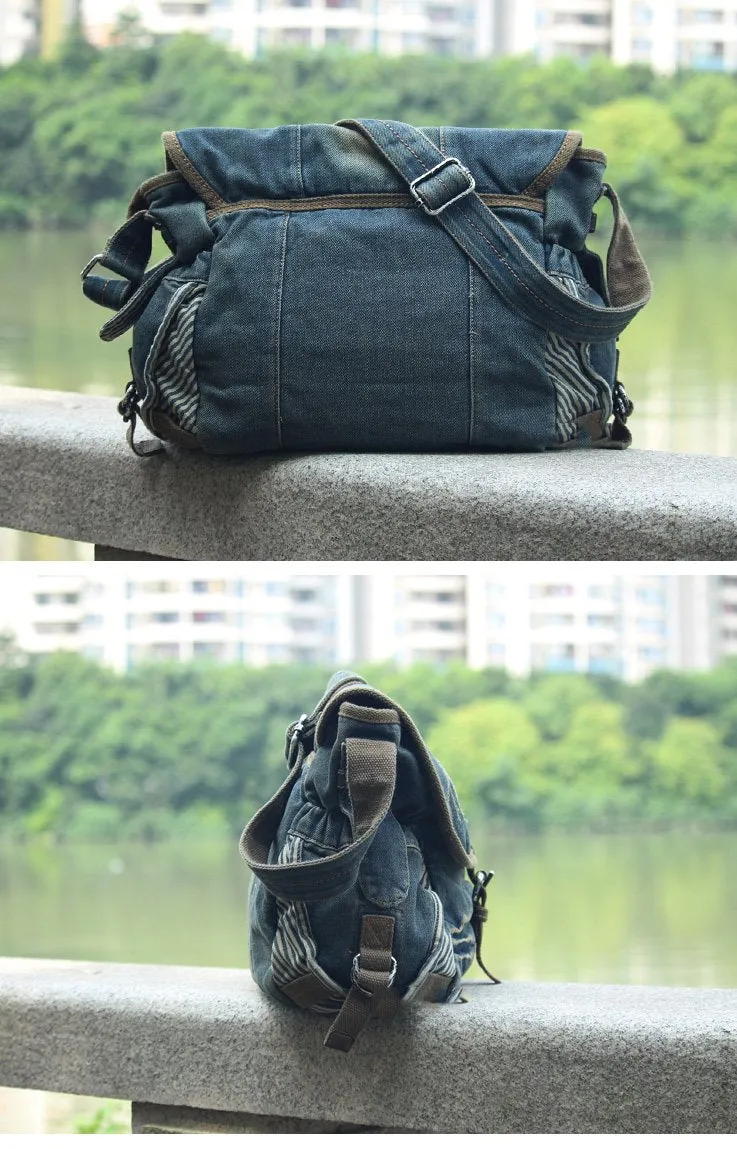 Blue Denim Mens Fashion Messenger Bags Large Jean Blue Shoulder Bag Postman Bags Courier Bag For Men