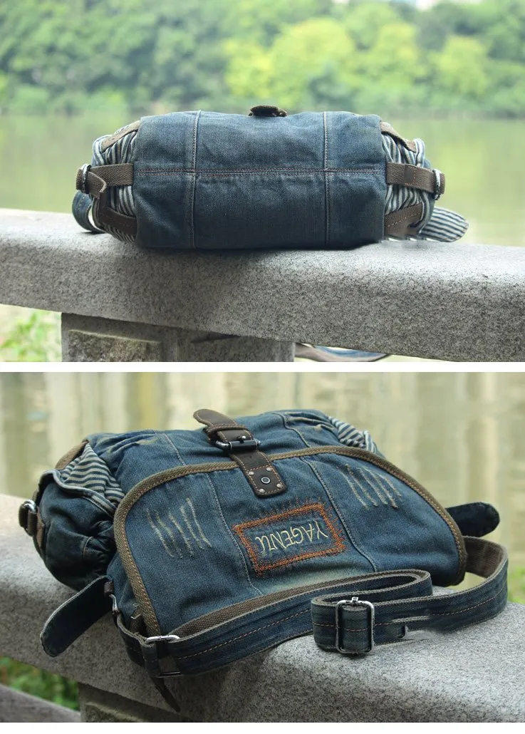 Blue Denim Mens Fashion Messenger Bags Large Jean Blue Shoulder Bag Postman Bags Courier Bag For Men