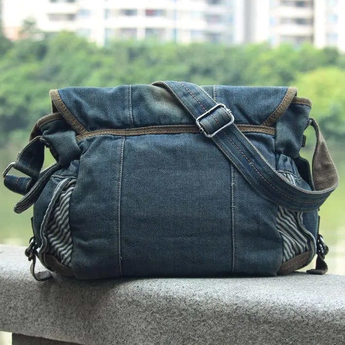Blue Denim Mens Fashion Messenger Bags Large Jean Blue Shoulder Bag Postman Bags Courier Bag For Men