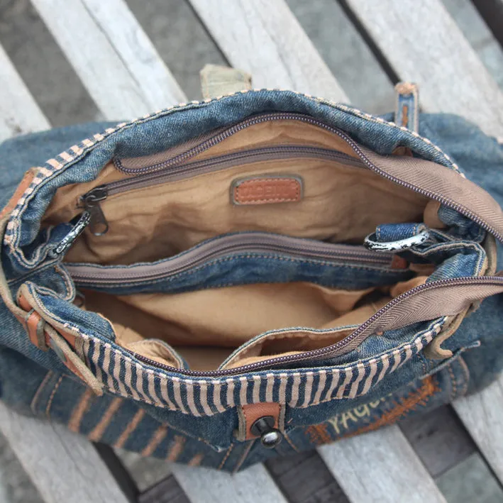 Blue Denim Side Bag Womens Denim Messenger Bag Vintage Denim Crossbody Bag For Men