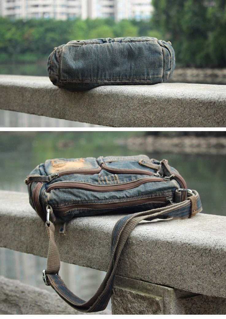 Blue Denim Mens Womens Side Bag Courier Bag Blue Jean Shoulder Bag Messenger Bag For Women