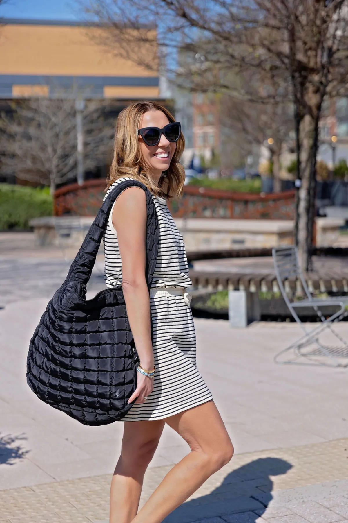 By Together Striped Drawstring Waist Dress