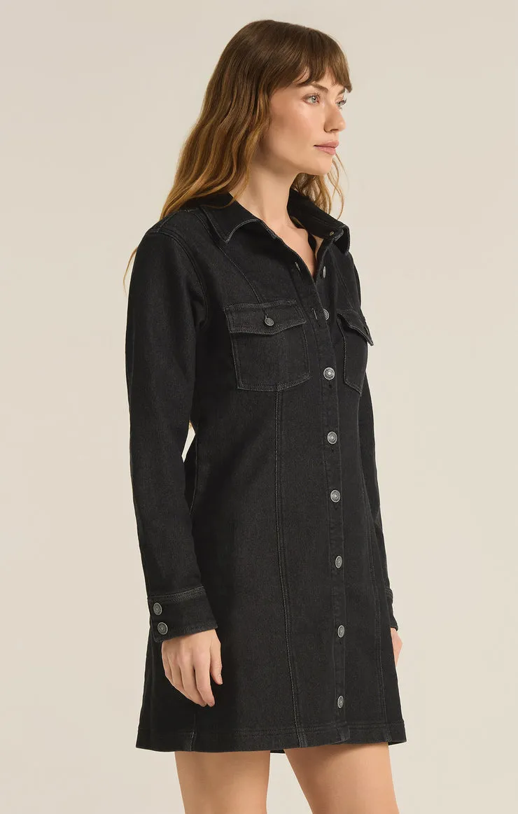 Candice Knit Denim Dress in Black