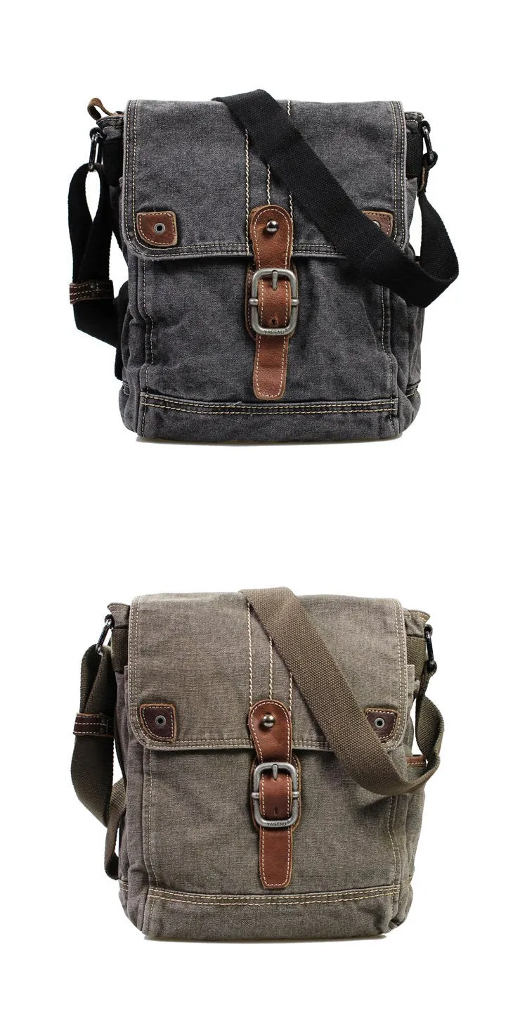 Canvas Black Mens 10 inches Small Vertical Postman Bag Messenger Bag Courier Bag For Men