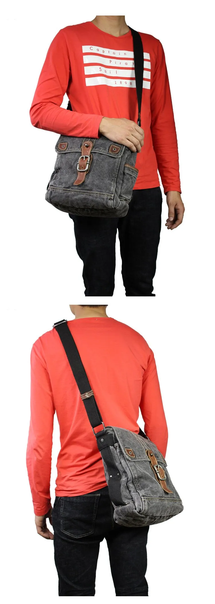 Canvas Black Mens 10 inches Small Vertical Postman Bag Messenger Bag Courier Bag For Men