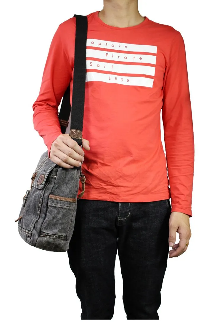 Canvas Black Mens 10 inches Small Vertical Postman Bag Messenger Bag Courier Bag For Men