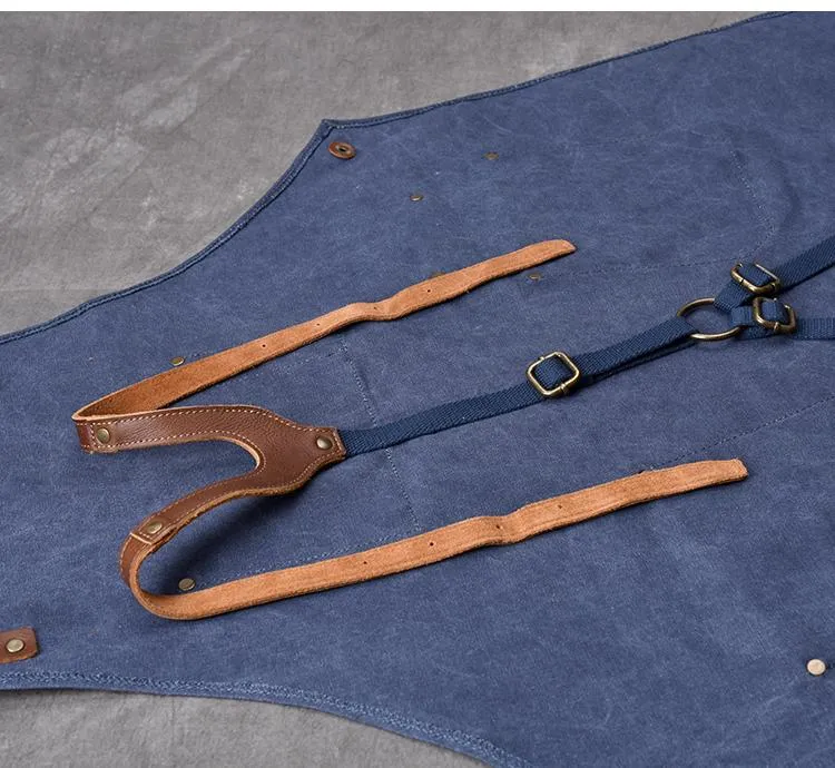 Canvas Leather Mens Womens Blue Craftsman Apron Cafe Staff Apron Work Apron for Men