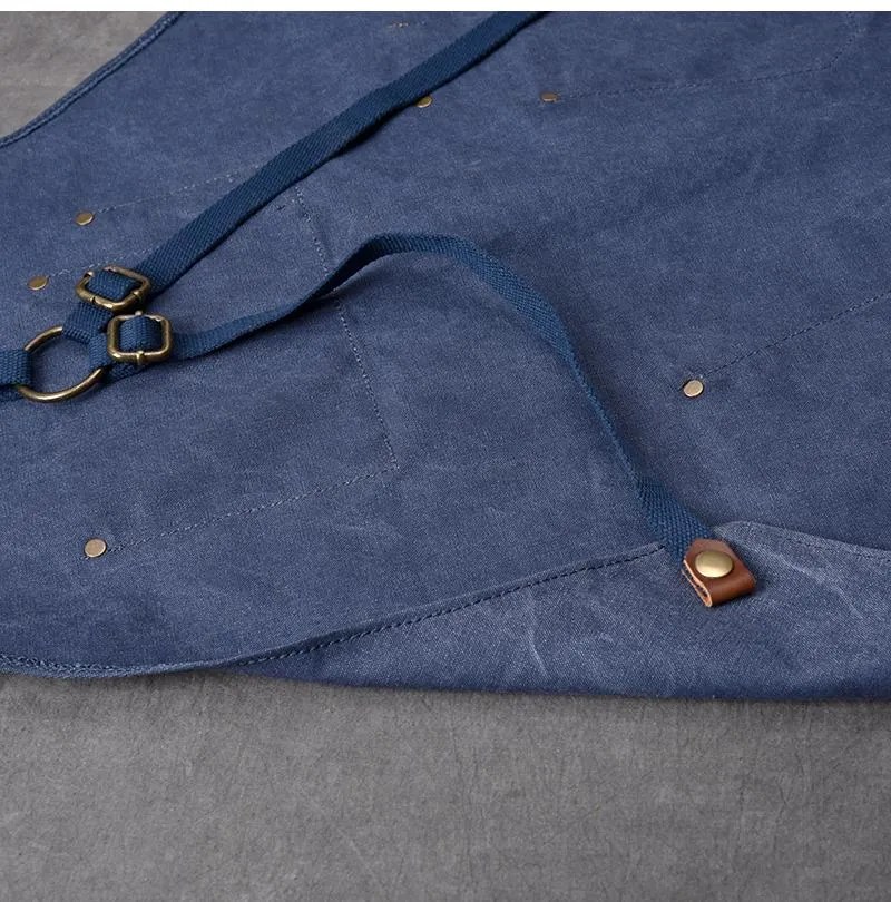 Canvas Leather Mens Womens Blue Craftsman Apron Cafe Staff Apron Work Apron for Men