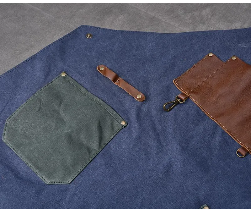 Canvas Leather Mens Womens Blue Craftsman Apron Cafe Staff Apron Work Apron for Men