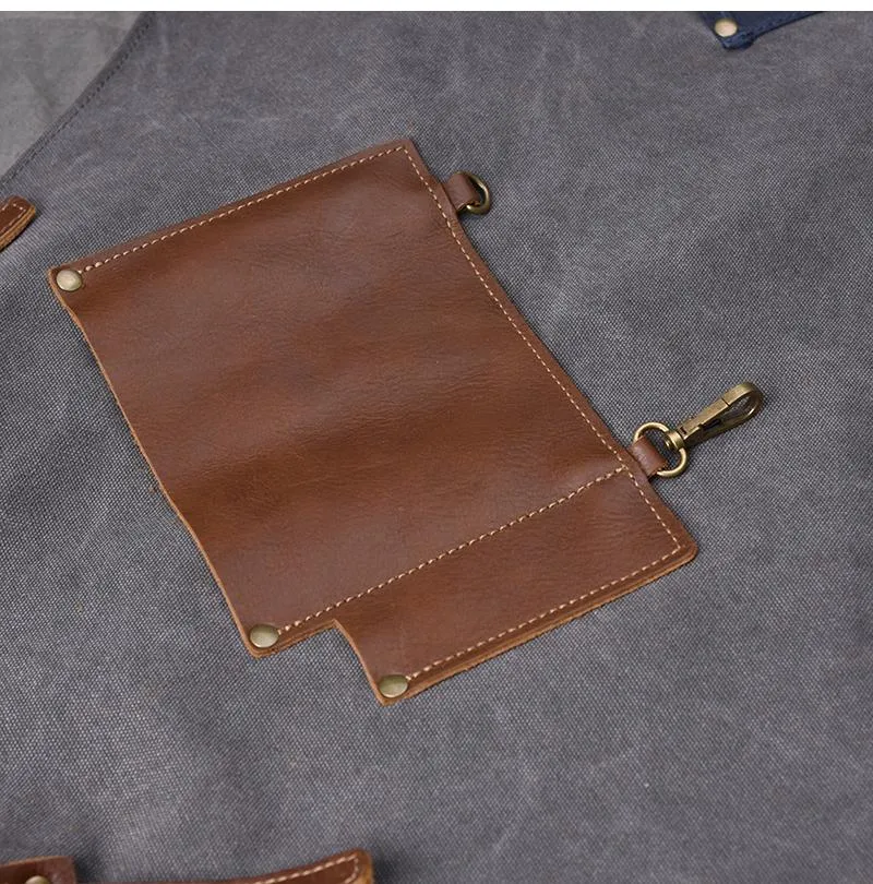 Canvas Leather Mens Womens Blue Craftsman Apron Cafe Staff Apron Work Apron for Men