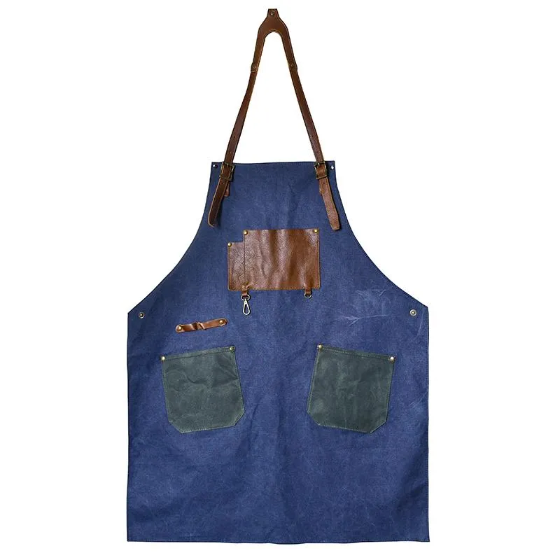 Canvas Leather Mens Womens Blue Craftsman Apron Cafe Staff Apron Work Apron for Men